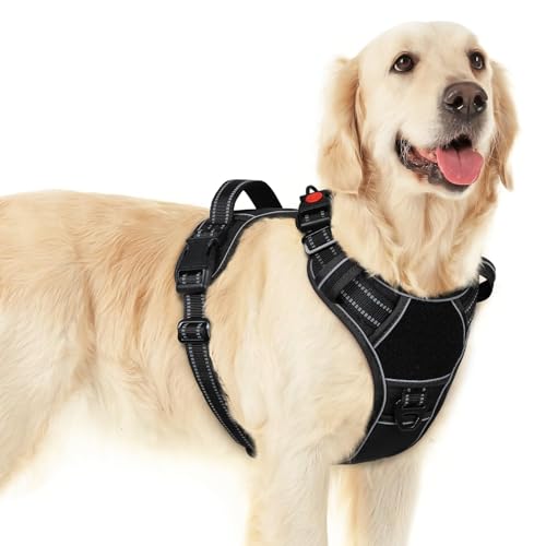 Eagloo Dog Harness for Large Dogs, Easy Wearing with 3 Quick-Release Buckles, Adjustable No Pull Pet Harness with MOLLE System, No Choke Reflective Vest with Control Handle, Black, L - color: Black, size: Large