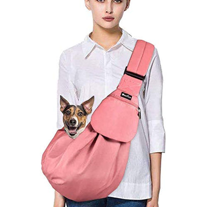 SlowTon Dog Carrier Sling - Thick Padded Shoulder Strap Adjustable Dog Carriers for Small Dogs, Puppy Carrier Purse for Pet Cat with Front Zipper Pocket Safety Belt Machine Washable (Pink M) - color: I-Peach Cotton Fabric