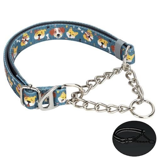 Reflective No-Pull Martingale Dog Collar with Chain, Adjustable Training Collar with Cute Cartoon Dog Pattern for Medium, Large, XL Dogs (Medium) - color: 13, size: M(Neck12"-17")