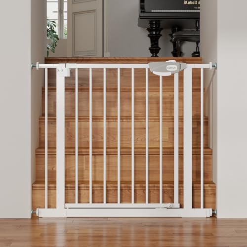 Safety Gate for Stairs & Doorways, Auto-Close Baby Gate or Dog Gate – Pressure Mount No Drilling, 30" Tall All Metal Frame with Dual Locking System (White, 30" Tall 29"-39" Wide) - size: 30"Tall 29"-39" Wide
