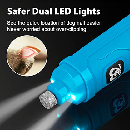 Casfuy Dog Nail Grinder with 2 LED Light - New Version 2-Speed Powerful Electric Pet Nail Trimmer Professional Quiet Painless Paws Grooming & Smoothing for Small Medium Large Dogs(Bright Blue) - color: D-Bright blue