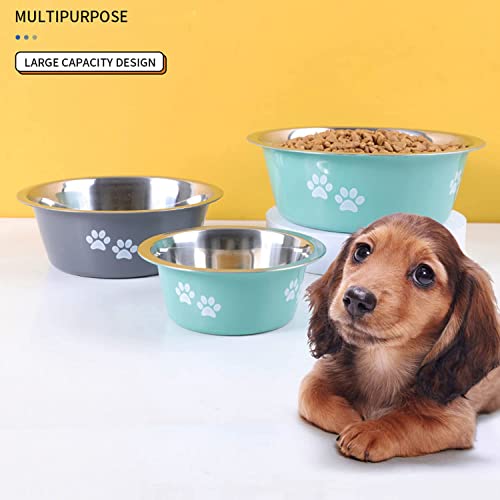 Stainless Steel Dog Bowls 2 Pack Small Medium Dogs Feeding Food Water Bowl with Non-Slip Silicone Sole, Stainless Steel Dog Dishes Elevated Raised Pet Feeder(Green+Grey, M(3.6 Cups) - color: Green+Grey, size: M(3.6 Cups)