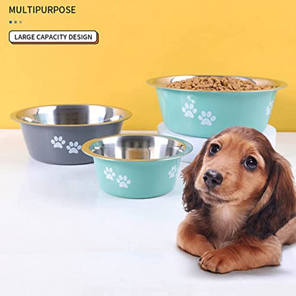 Stainless Steel Dog Bowls 2 Pack Small Medium Dogs Feeding Food Water Bowl with Non-Slip Silicone Sole, Stainless Steel Dog Dishes Elevated Raised Pet Feeder(Green+Grey, M(3.6 Cups) - color: Green+Grey, size: M(3.6 Cups)