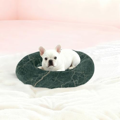 Calming Dog Bed for Small Dogs & Cats Plush Washable Donut Bed | Green Marble 16" Anti Anxiety Round Pet Bed with Raised Rim, Warm & Anti-Slip Cushion for Indoor Pets - size: 16 inch