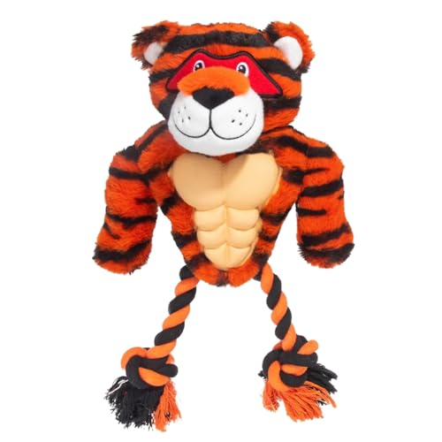 Tiger Rope & Plush Dog Toy with Squeaker, Interactive Tug Toy for Medium to Large Dogs, Multi-Texture Toy for Tug, Toss & Supervised Play - color: Tiger