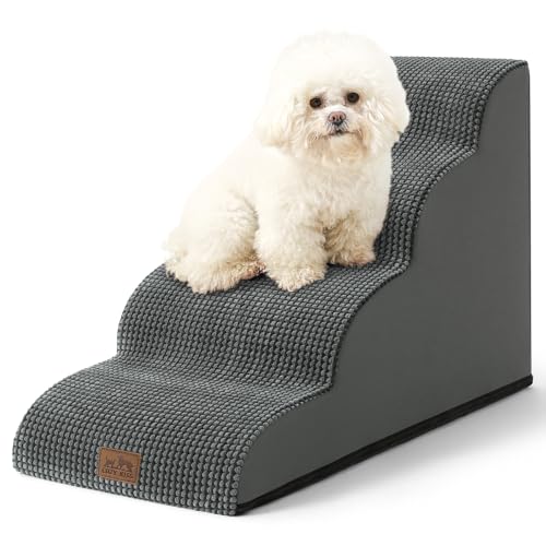 COZY KISS Dog Stairs for Small Dogs 19.7" H, Curved Dog Step for Puppy, Older or Cat, Medium Pet Ramp for Sofa, Couch or Bed, Ladder with High Density Foam, 4 Step, 15.7x28.3x19.7 inch, Charcoal Grey - color: Charcoal Grey, size: Standard: 15.7"x28.3"x19.
