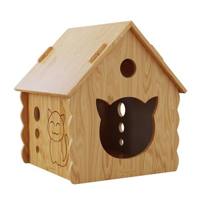 Cat House for Indoor Cats - Modern Wooden Covered Cat Cave Bed，Sturdy & Durable Cat Hideaway，Small Pet House and Habitats with Air Vents Warm Cat Cave, Weather-Resistant, DIY Paintable,Easy to install