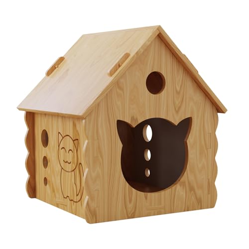 Cat House for Indoor Cats - Modern Wooden Covered Cat Cave Bed，Sturdy & Durable Cat Hideaway，Small Pet House and Habitats with Air Vents Warm Cat Cave, Weather-Resistant, DIY Paintable,Easy to install