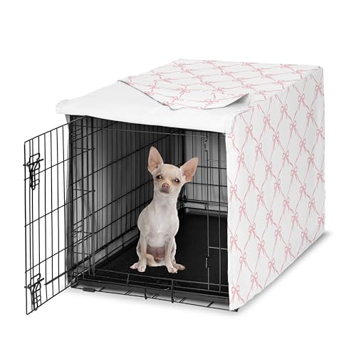 Sweet Jojo Designs 24in. Small Dog Crate Cover (Pink Bows) for Girls Pet Cage, Kennel Covers (Blush and White Elegant Designer Bow for the Ballerina, Dancer, Princess, Coquette Ballet Collection) - color: Pink Bow, size: 24.0"L x 20.0"W x 18.5"H