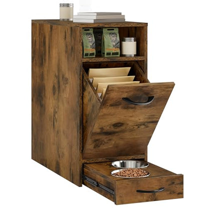 DWVO Dog Feeding Station with Storage, Dog Food Cabinet with 2 Feeder Bowls, Pull Out Elevated Dogs Bowl, Rustic Brown - color: Brown, size: 1 PCS