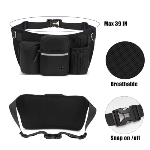 Hands Free Dog Leash for 2 Dogs, Adjustable Waist Belt, Reflective Stitching Leash with Double Padded Handles for Running, Hiking - color: Black