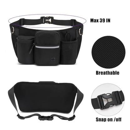 Hands Free Dog Leash for 2 Dogs, Adjustable Waist Belt, Reflective Stitching Leash with Double Padded Handles for Running, Hiking - color: Black