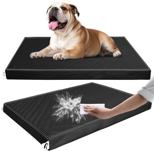 Waterproof Vinyl Leather Dog Bed for Small Dogs, Wipeable Dog Pad, Easy to Clean, Pet Hair Resistant Kennel Bed - color: Black, size: 28"L x 19"W x 3"Th