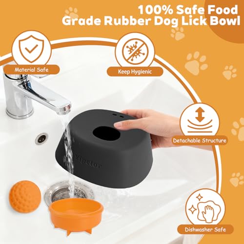 Yipetor Slow Feeder Dog Bowls for Liquid Treat, 【Enrichment Ball-Roll】 Bone Broth Dog Lick Bowl, 3/4 Cup Yogurt Pup Lick Toy for Large Medium Small Breeds Dietary Supplement/Post-op Nutrition - color: black