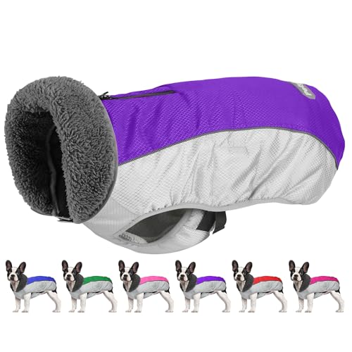 Petglad Dog Coat, Waterproof Ripstop Dog Winter Jacket with Leash Hole, Reflective Adjustable Warm Pet Fleece Snow Sweater for Small Medium Large Dogs - Purple, L - color: Purple, size: L