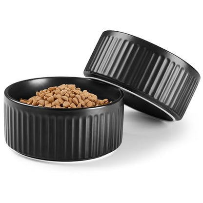 Non-Slip Ceramic Dog Bowls,8" Dog Food and Water Bowl Set with Silicone Base, 64oz/8cups Weighted Flip-Proof Pet Feeding Bowl for Medium and Large Dogs (Large,Black) - color: Black, size: 8 Cups