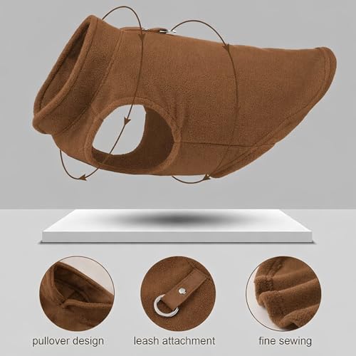 JACKO & CO - Fleece Vest Dog Sweater with Leash Ring - Soft, Warm & Lightweight Pullover Coat for Small & Medium Dogs, Puppies & Cats - Cozy Fall/Winter/Spring Pet Jacket (Chocolate Brown, S (4-6lbs) - color: Chocolate Brown, size: S (4-6lbs)
