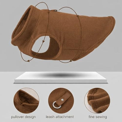 JACKO & CO - Fleece Vest Dog Sweater with Leash Ring - Soft, Warm & Lightweight Pullover Coat for Small & Medium Dogs, Puppies & Cats - Cozy Fall/Winter/Spring Pet Jacket (Chocolate Brown, S (4-6lbs) - color: Chocolate Brown, size: S (4-6lbs)