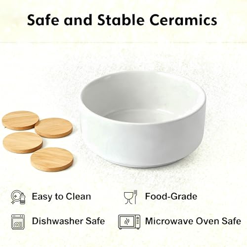 Elevated/Raised Ceramic Dog Bowl with Bamboo Stand，6 Inch 3.6 Cups Non Slip Heavy Weighted Single Pet Dish, for Small Medium Breed & Cats,Reduces Neck Strain White - color: White, size: 3.6 Cups - Medium