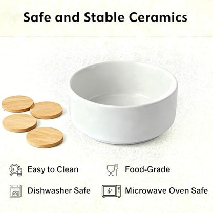 Elevated/Raised Ceramic Dog Bowl with Bamboo Stand，6 Inch 3.6 Cups Non Slip Heavy Weighted Single Pet Dish, for Small Medium Breed & Cats,Reduces Neck Strain White - color: White, size: 3.6 Cups - Medium