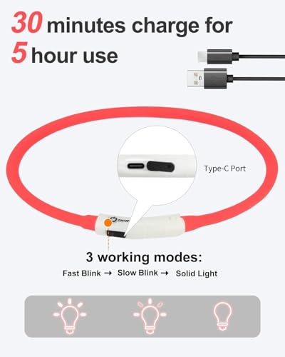 Joytale Light Up Dog Collar, Rechargeable Rainproof LED Collar for Night Walking Safety, Soft Silicone Glow in The Dark, Suitable for Small Medium Large Dogs, Red - color: Red