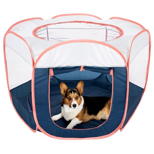 Furhaven Portable Playpen for Dogs and Cats, Pet Playground,Kennel Foldable Indoor Outdoor Zippered Puppy & Kitten Crate - Navy, Large