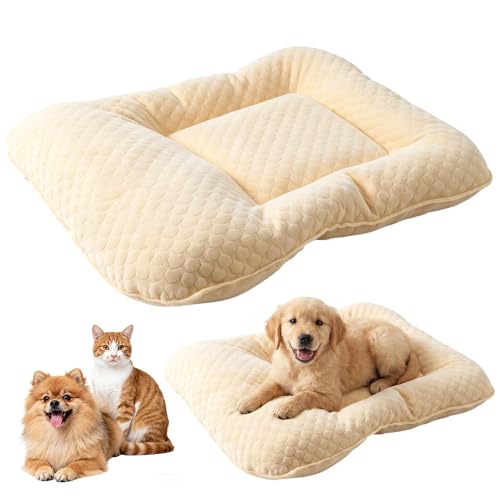Pet Cooling Mat for Summer Sleeping, 2026 New 23.6''x17.7'' Ice Silk Cooling Dog Bed with Raised Edges, Washable Cat Cooling Mat and Calming Small Dog Bed Cushion for Floors, Sofas, Indoor (Yellow) - color: Yellow