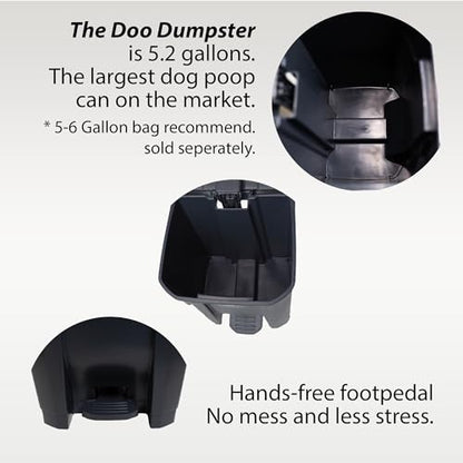 Doo Dumpster Set! (Fully Assembled) 5.2 GALLONS - The Biggest Outdoor Dog Poop Can On The Market. Odor Free, Dog Poop Can with Poop Scoop, Lid & Step Pedal, Outdoor Waste Can