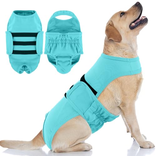 PUMYPOREITY Dog Diaper with Suspender, Escape-Proof Anti-Harassment Garment for Heat Cycle, Incontinence, Puppy Training, Senior Dog, L, Blue - color: Blue, size: Large
