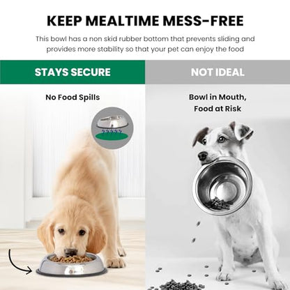 Iconic Pet 3 Cup/24 Oz Heavy Weight Non-Skid Stainless Steel High Back Pet Food/Water Bowls with Removable Anti Skid Rubber Ring - Dog/Cat Feeding Bowl in Unique Design, Dishwasher Safe - size: 3 Cup/24 oz.