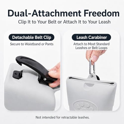 Upgraded Dog Treat Pouch with Strong Magnetic Closure - Small Silicone Training Bag, Waist-Mounted Clip & Leash Carabiner, Airtight Portable Treat Bag (Light Gray) - color: Light Gray