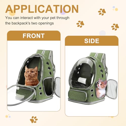 Pet Backpack Carrier, Portable and Ventilated, Oxford Cloth, Dog Cat Travel Bag with Transparent Cover 13.39", (Green, 1 Pcs), Intended for Hiking/Camping/Traveling - color: Green