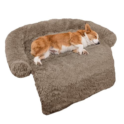 Calming Dog Bed Fluffy Plush Dog Mat for Furniture Protector with Removable Washable Cover for Large Medium Small Dogs and Cats (Medium(41x37x6), Camel) - color: Camel, size: 41.0"L x 37.0"W x 6.0"Th