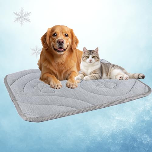 Dog Cooling Mat, Anti-Slip, Thick 3D Orthopedic Summer Pad for Dogs & Cats, Q-MAX > 0.5, Non-Toxic, Machine Washable, Chew-Resistant, Portable for Crate, Bed, Sofa, Car (Cool Grey, Large) - size: Large