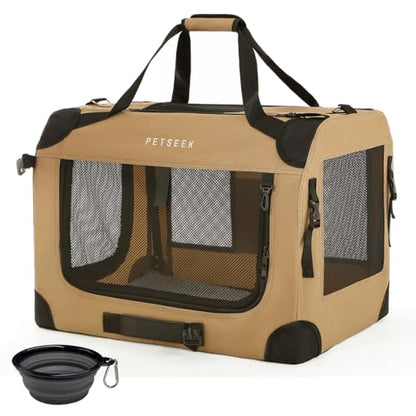 Extra Large Cat Carrier Soft Sided, Portable Small Dog Carrier for 2 Cats, 24"x16.5"x16" Car Travel Folding Comfortable Design, Khaki - color: Khaki