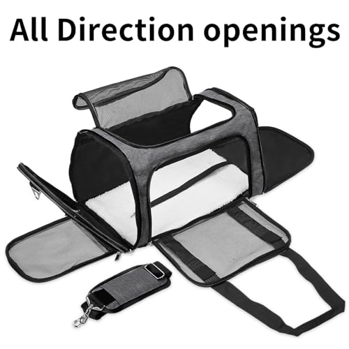 Soft-Sided Cat/Dog/Pet Carrier, Collapsible Pets Travel Carriers for Big Cats/Small Dogs with Shoulder Strap & Removable Mat, Mesh Puppy Carry Bag, Up to 25 Lbs (Dark Grey) - color: Dark Grey, size: 20"L x 13"W x 13"H