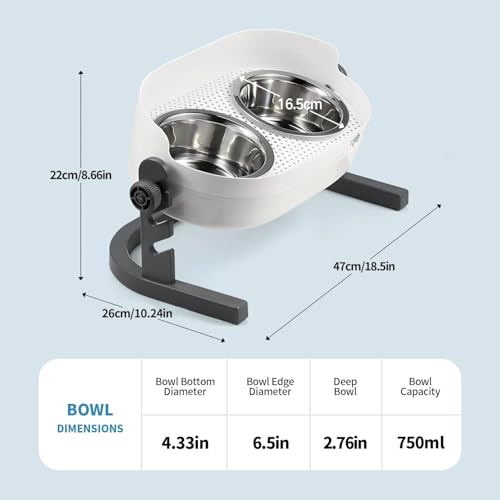 All for Paws Elevated Dog Bowls, Stainless Steel Food & Water Bowls, Height Adjustable Raised Cat Feeder Mess Proof Pet Feeding Bowls for Small to Large Size Dogs - size: Large