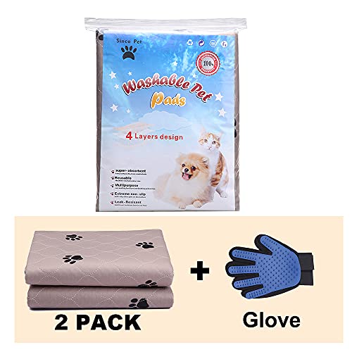 SincoPet Washable Dog Pee Pads with Puppy Grooming Gloves,Puppy Pads,Reusable Pet Training Pads,Large ,Waterproof Pet Pads for Dog Bed Mat,Super Absorbing Whelping Pads,48x48 Inch (Pack of 2) - size: 48x48 Inch (Pack of 2)