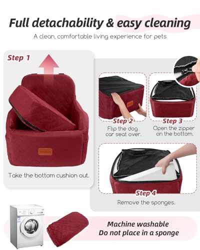 Lealchum Dog Car Seat for Small/Medium Dogs,6in Elevated Cushion,Fits in Front/Back Seat,Fully Detachable and Washable,2 Storage Pockets,Easy to Install (Red, Medium) - color: Red