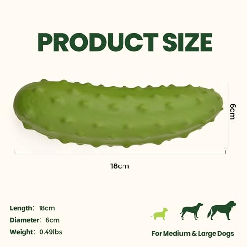 LIFLIX Tough Squeaky Dog Toys, Durable Dog Chew Toy with Natural Rubber, Teething Toys for Medium Large Breeds, Cucumber Pickle Shape - color: Green