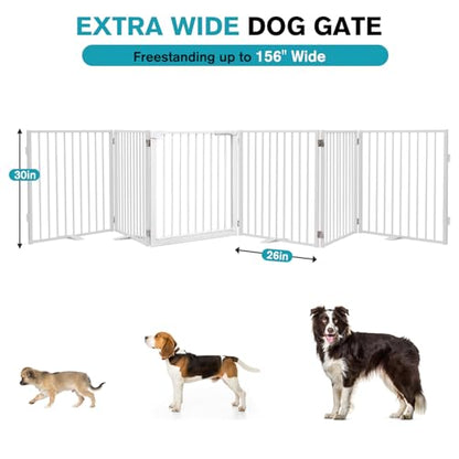 Snagle Paw Extra Wide Dog Gate,Free Standing Dog Fence with Door, Up to 156 Inch Wide Pet Gate with Support Feet for Stairs, Hallways, Doorways, Yard (White, 6 Panels) - size: Up to 156" W, 6 Panels, White