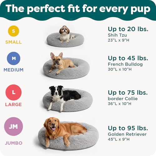 Furhaven 30" Round Calming Donut Dog Bed for Medium/Small Dogs, Refillable w/ Removable Washable Cover, Up to 45 lbs - Shaggy Plush Long Faux Fur Donut Bed -Mist Gray, Medium,30.0"L x 30.0"W x 10.0"Th - color: Mist Gray, size: Medium