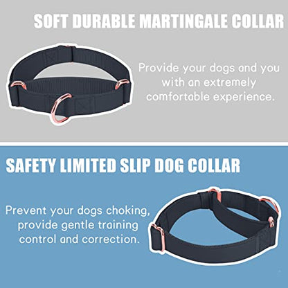 Soft Leather Martingale Dog Collar - Adjustable Rose Gold Limited Slip Collars [Easy to Clean], Stylish Durable Heavy Duty Nylon No Pull Training Collar for Small Medium Large Dogs XS Black - color: Black, size: XS (Neck 8"-11", Width 3/5")