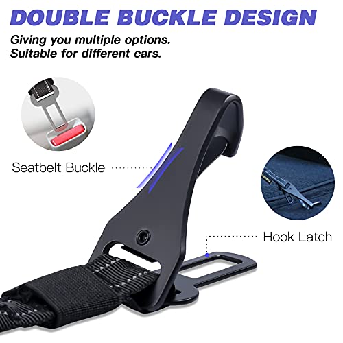 AUBELL Dog Seat Belt for Car,2 Pack Set 3-in-1 Adjustable Reflective Bungee Heavy Duty Dog Car Harness Tether with Clip Hook Latch & Buckle,Swivel Zinc Alloy Carabiner,Black+Black - color: Set Black+Black