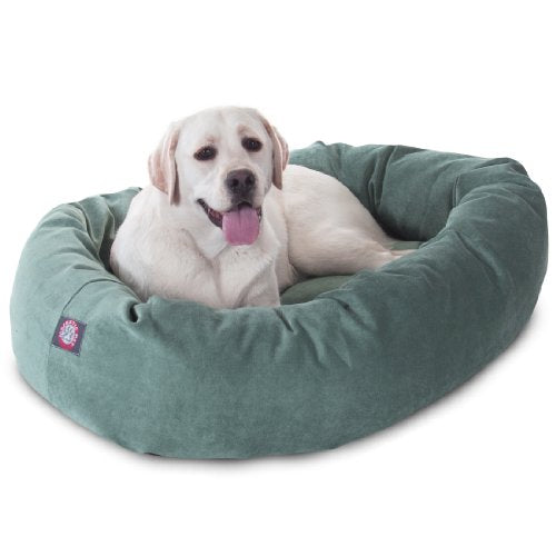 Majestic Pet 40 Inch Micro Velvet Calming Dog Bed Washable – Cozy Soft Round Dog Bed with Spine for Head Support - Fluffy Donut Dog Bed 40x29x9 (inch) – Round Pet Bed Large – Azure - color: Azure