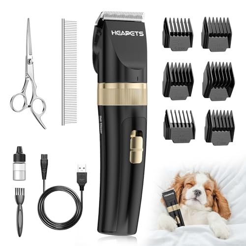 HEAPETS Dog Clippers for Grooming, Low Noise, Electric Quiet, Adjustable Clipper Comb, Rechargeable Cordless Dog Hair Clippers for Dogs Cats Pets, Black - color: Black