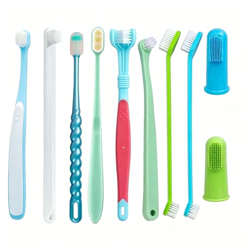 10 Pieces Pet Toothbrush Set, 360° Toothbrush for Dogs Cats, Double-Ended Soft Bristle Brush & Finger Toothbrushes, Gentle Dental Care Kit for Small Large Dogs Puppy Kittens (Multicolor) - color: Modelc-10pack