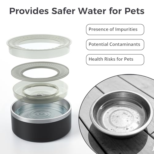 WENBOKMIN Stainless Steel Dog Water Bowl,Slow Dog Bowls with Non Slip Bottom, No Spill Detachable and Easy to Clean, Keep Xerosis Pilorum, 64oz, Black - color: Black