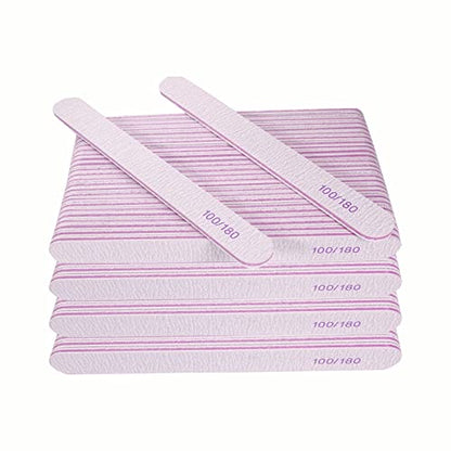 Nail File (100 Pcs), Bulk Emery Board Nail Files for Acrylic Nails and Natural Nails, 100/180 Grit Double Sided Emory Boards for Gel Nail Professional Reusable Washable Manicure Pedicure Kit Set Gray - size: 100 Pcs Rectangle 100/180 Grit