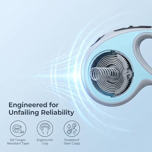 Retractable Dog Leash for Small Medium Dogs One-Click Brake & Lock Anti-Slip Ergonomic Handle 360° Tangle-Free Zinc Alloy Hook Durable ABS Casing-9.84feet Blue - color: Blue, size: 1